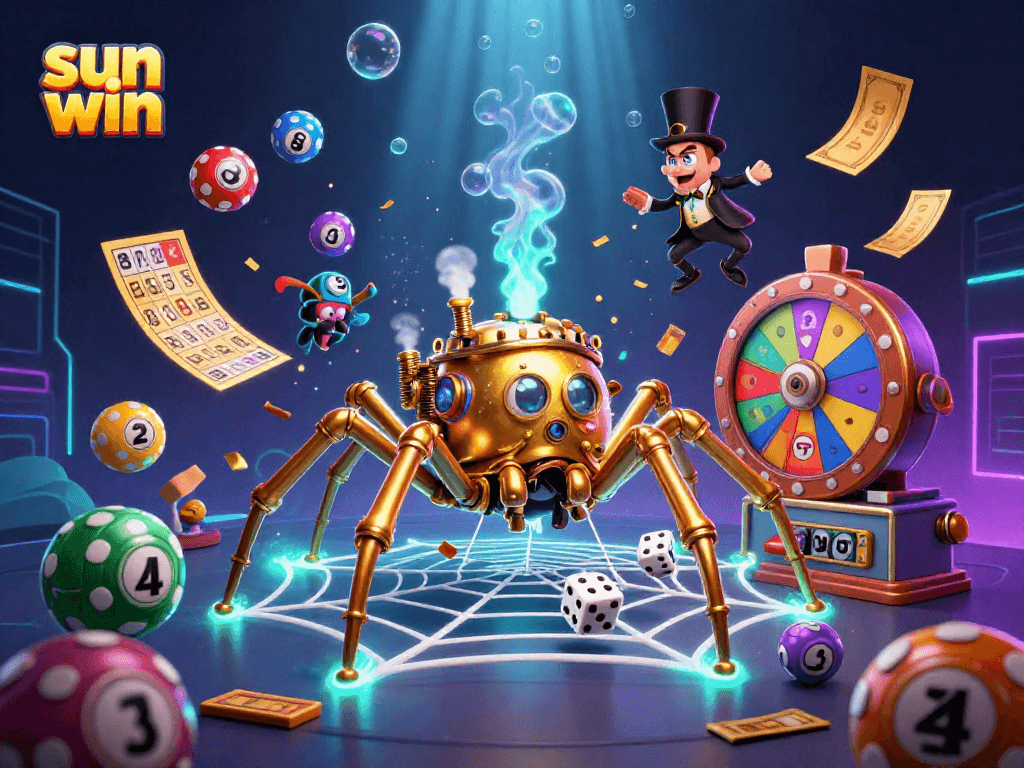Experience thrilling wins with sun win in this vibrant 3D casino-themed scene.