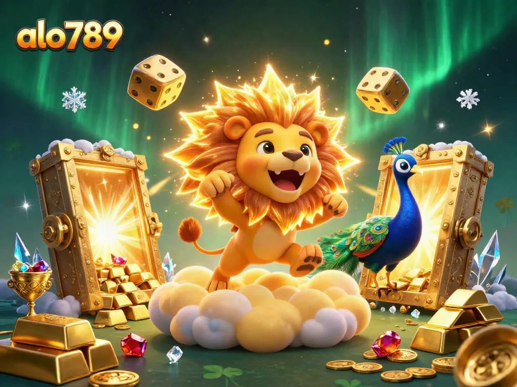 Experience the thrilling world of alo789 with a vibrant 3D illustration showcasing exciting casino elements and golden treasures.