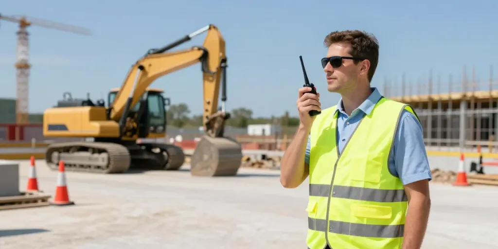 Construction Site Security by trusted local provider with professional guards monitoring site.