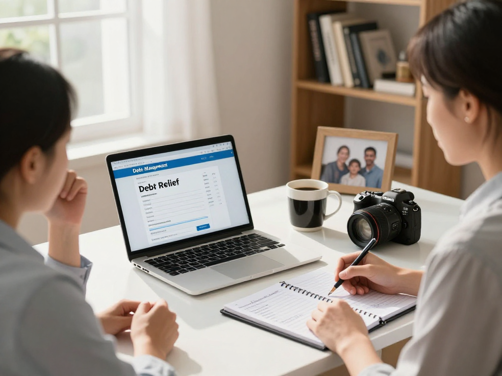 Debt relief Canada consultation scene with financial advisor discussing options with distressed client.