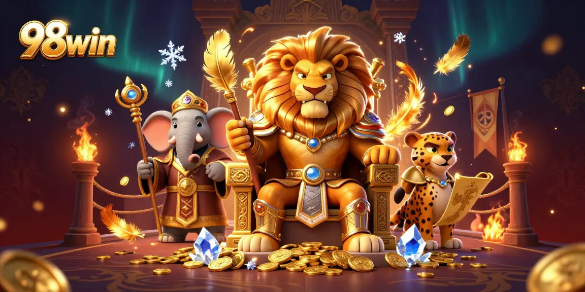 Engage in thrilling bets at the 98win online casino with an intense 3D fantasy illustration showcasing drama and excitement.
