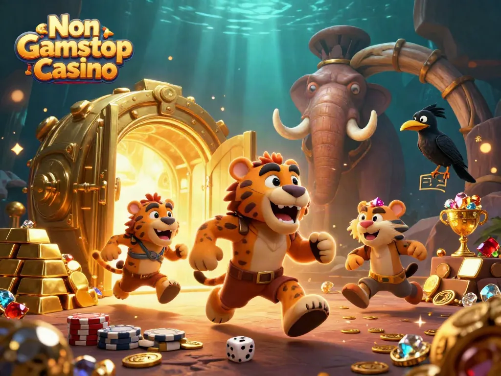 Play games at Non Gamstop Casino with engaging 3D characters in a vibrant casino atmosphere.