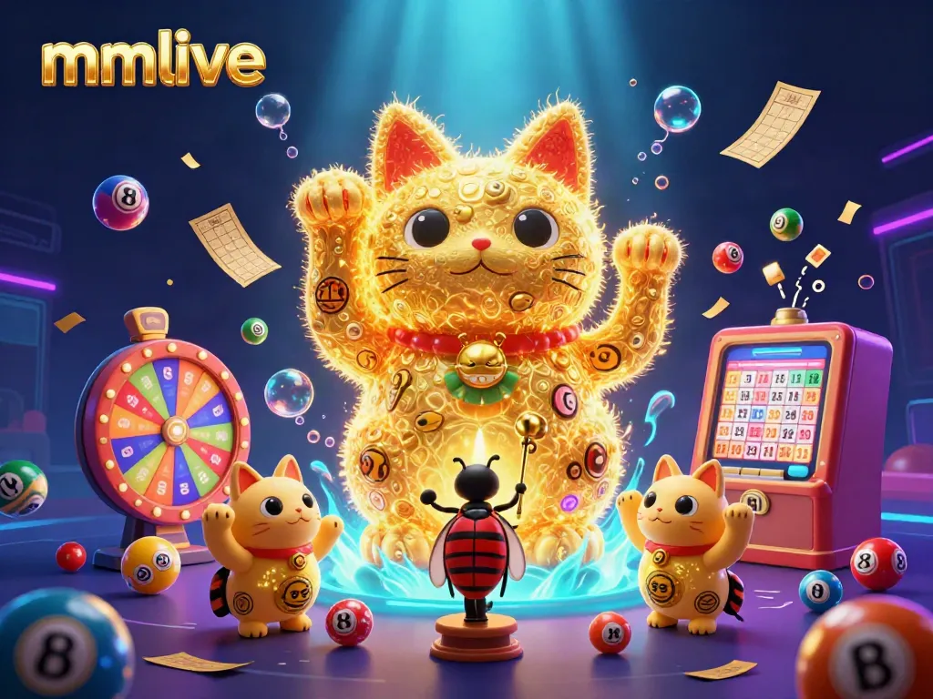 Experience mmlive's vibrant gaming scene with golden fireflies and dynamic casino elements.
