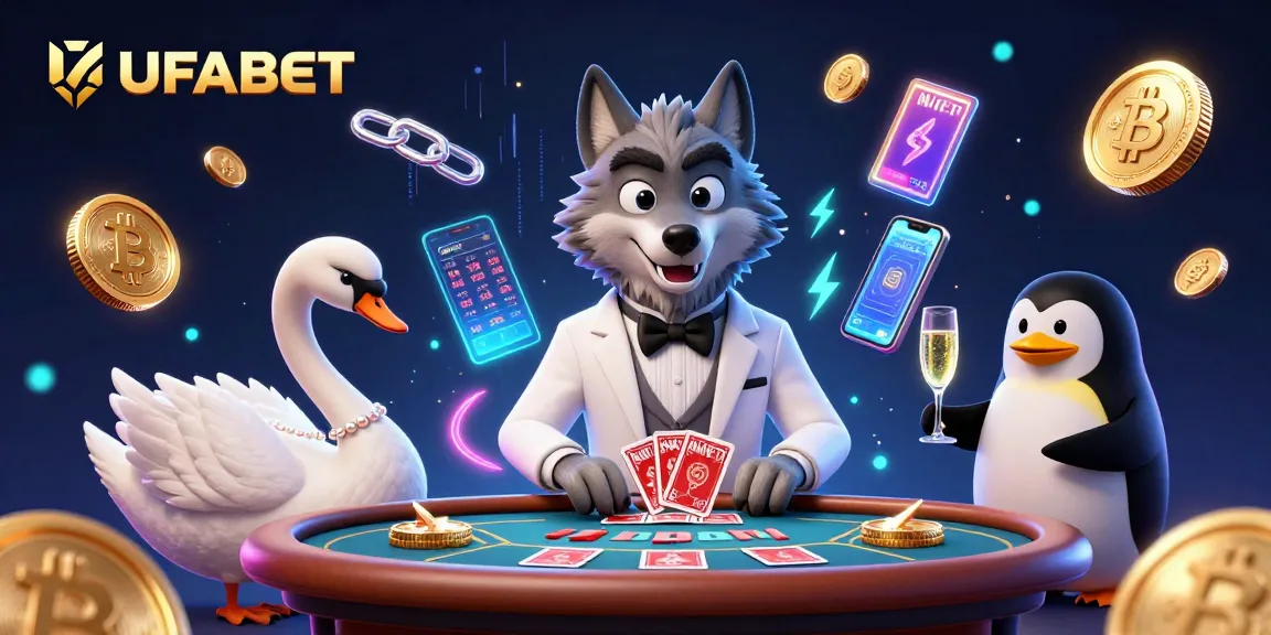 Experience thrilling gameplay at UFABET with a luxurious casino scene featuring animated characters.