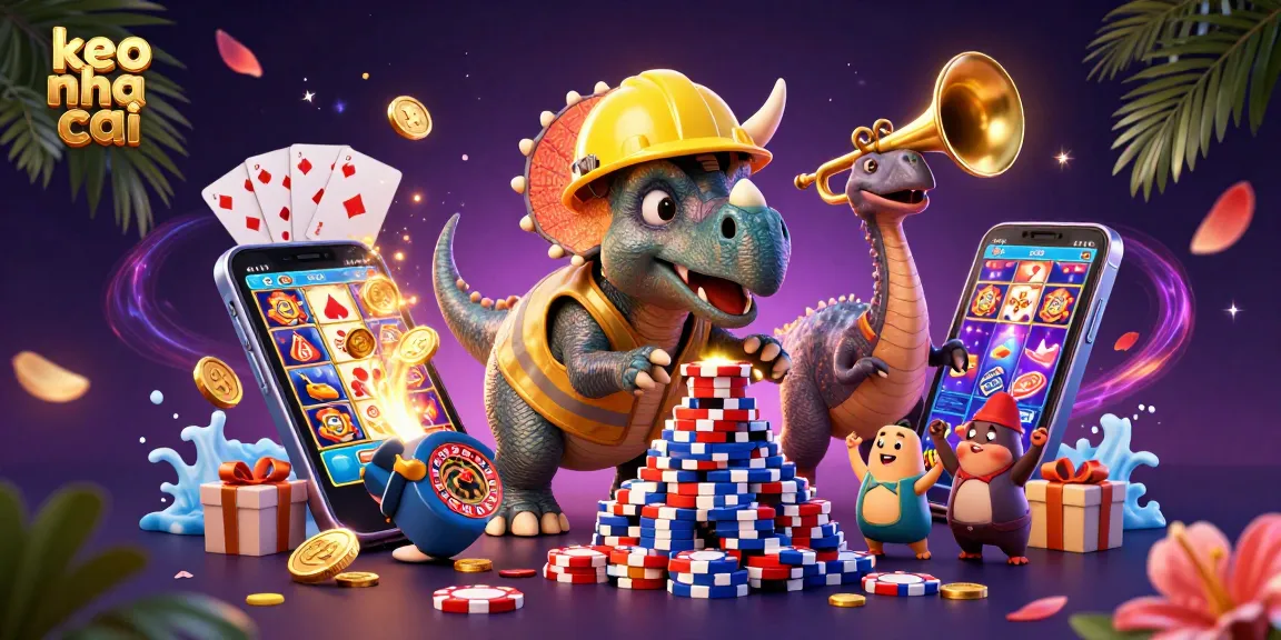 Celebrate winning strategies with keo nha cai in an energetic 3D casino scene of a triceratops.