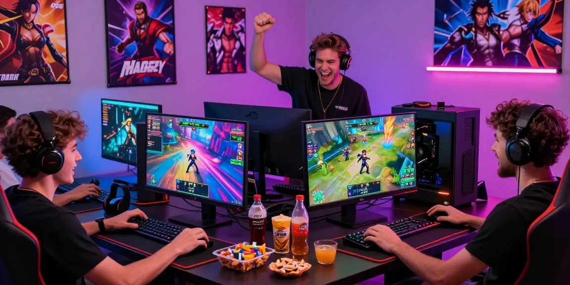 Multiplayer gaming scene with friends enjoying a hentai game together, showcasing vibrant visuals and engaging atmosphere.