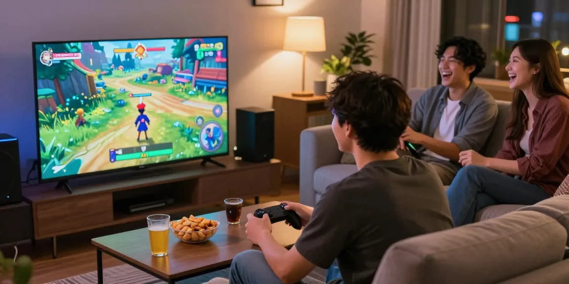 Exciting hentaigames experience in a cozy gaming environment with friends and vibrant graphics.