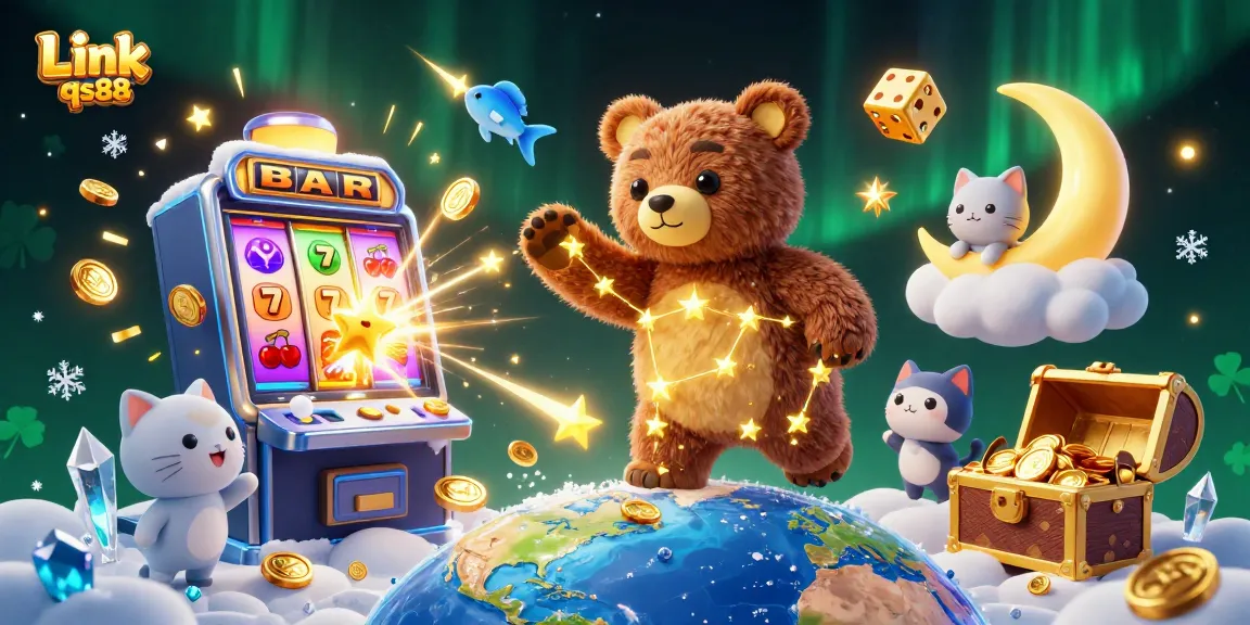 Experience thrilling wins with Link qs88 in this vibrant casino scene filled with playful characters and exciting game elements.