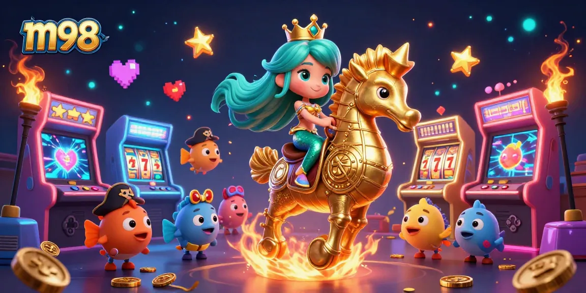Experience thrilling m98 slots with vibrant characters in a 3D casino world.