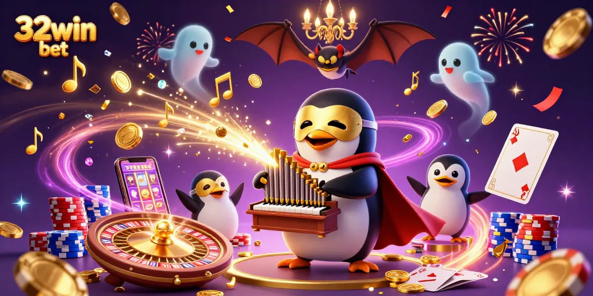 Experience the thrill of the 32win bet action with exciting casino elements in a vibrant 3D illustration.