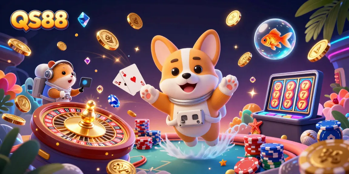 Join the fun at QS88 with a 3D casino adventure featuring an astronaut corgi in a space-themed environment.