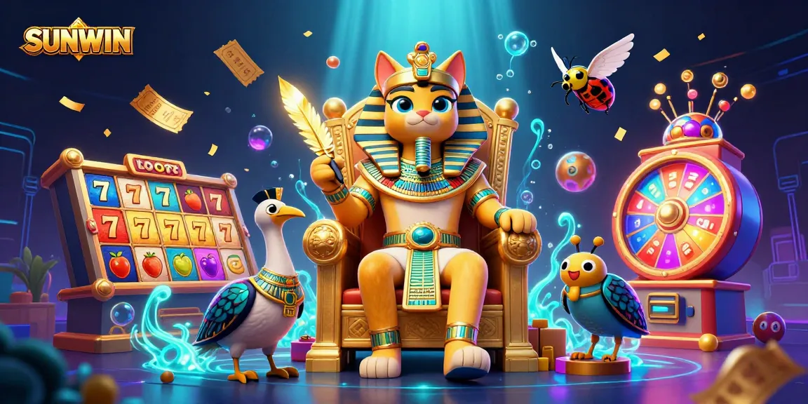 SUNWIN showcases thrilling slot reels and jackpot counters in a vibrant casino scene.