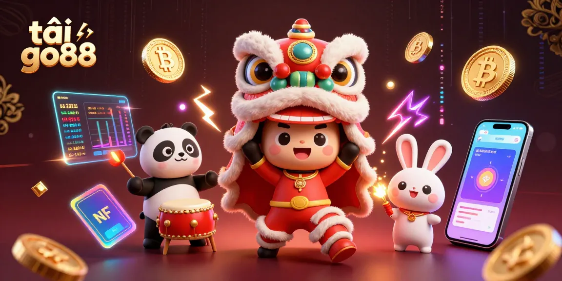 Experience the excitement of tải go88 through vibrant visuals of a festive lion dance in a digital casino world.